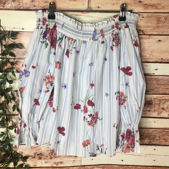 Zara Floral Off The Shoulder Stripped Boho Blouse - Picture 2 of 8